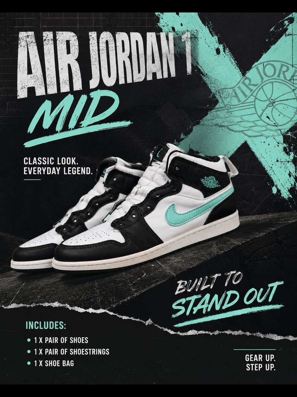 Jordan Kids Mid Top Sneakers White Black Teal